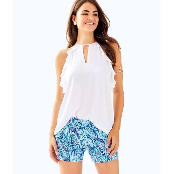 Lilly Pulitzer Makenna Ponte Stretch Shorts Blue Boho Floral Size 00 - Picture 1 of 8